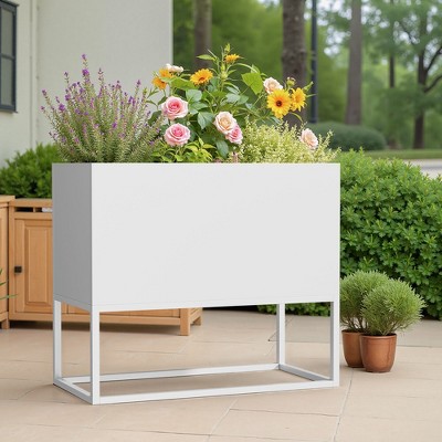 47x18x18 Inch Metal Planter with Shelves & Drainage – Indoor/Outdoor Use for Tall Plants, Flowers, Shrubs