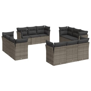 vidaXL 12 Piece Patio Sofa Set with Cushions Gray Poly Rattan - Without Table - 1 of 4