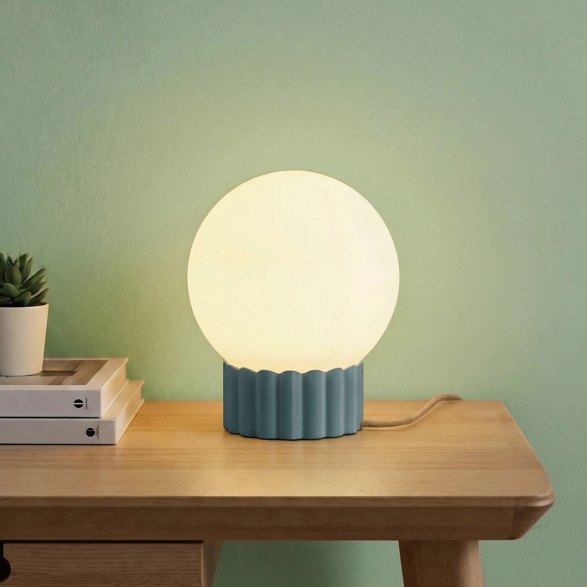 Opal Glass Globe Table Lamp, Blue