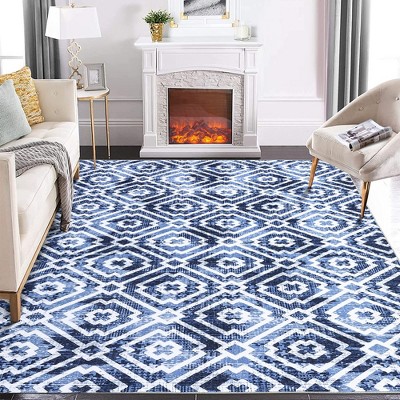 Boho Area Rugs Washable Rug Moroccan Rug Modern Geometric Traditional Rug, 8' x 10' Blue