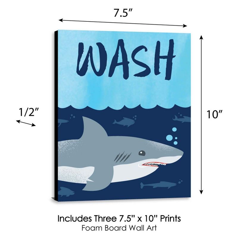 Big Dot of Happiness Shark Zone - Kids Bathroom Rules Wall Art - 7.5 x 10 inches - Set of 3 Signs - Wash, Brush, Flush, 6 of 9