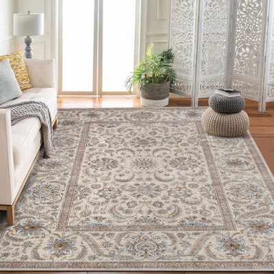 Vintage  Area Rugs Machine Washable Rug Stain Resistant Carpet Non-Slip Low Pile Carpet Mat for Hallway Kitchen Beige