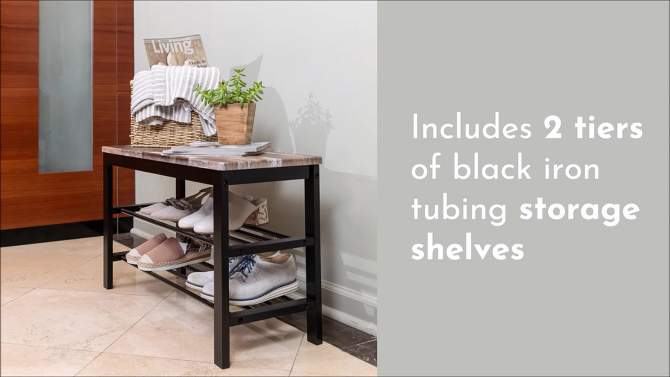 31.5&#34; Entryway Storage Bench and Shoe Rack Distressed Wood Finish Brown - Danya B., 2 of 13, play video