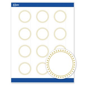 Avery Labels, 2" Diameter, Matte White, Gold Border w/ Gold Dots, 120ct - 1 of 4