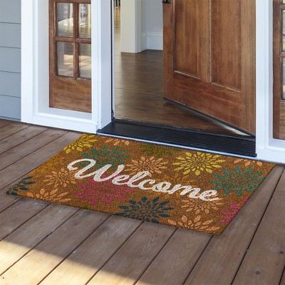 Colorful Floral Coir Doormat with Rubber Backing for Outdoor Use