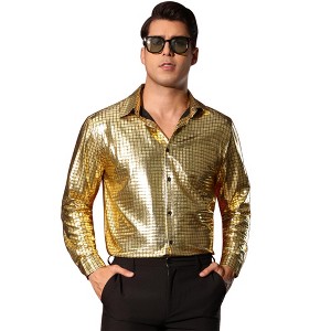 Lars Amadeus Men's Long Sleeves Button Down Nightclub Shiny Metallic Shirts - 1 of 4