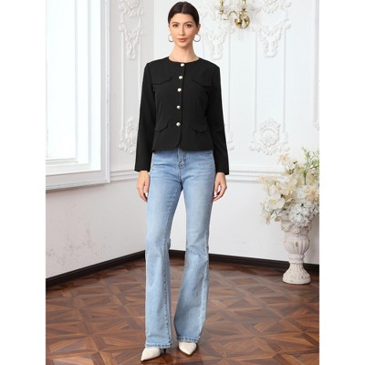 INSPIRE CHIC Women's Business Casual Crew Neck Button Down Fitted Long Sleeve Office Blazer Medium Black — фото 4
