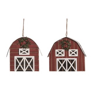 Transpac MDF Barn Ornament Set of 2 Christmas Home Decorations - 1 of 1