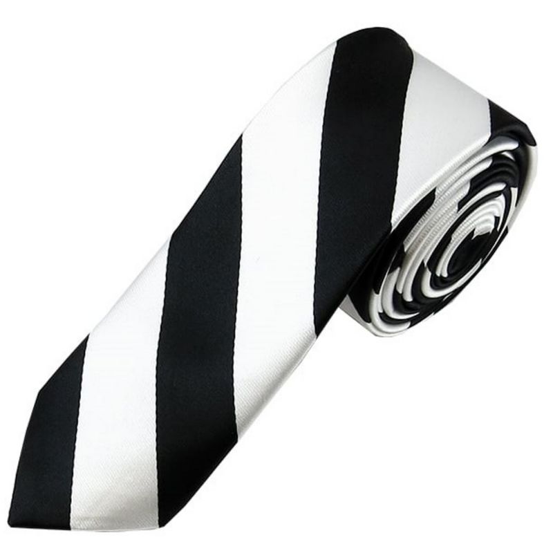Men's 2 W And 58 L Inch With 0.75 Inch Stripe Width College Stripe Skinny Woven Necktie, 1 of 3