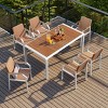 7 Piece Modern Outdoor Patio Dining Table Set,6 Seater Rectangle Acacia Wood Dining Table with Chairs,Weave Rattan Armrest Dining Set-Coolbibila - 2 of 4
