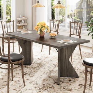 70.9-Inch Farmhouse Style Rectangular Dining Table for 6, Thick Wooden Top with Sturdy “V” Leg Frame, Ideal for Kitchen, Dining Room, Office - 1 of 4