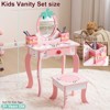 Angel Sar Apple Print Kids Vanity Set, 1-Drawer 2-Compartment Children's Dressing Table with Stool, MDF Play Makeup Desk for Girls - 3 of 4