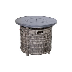 25'' H x 32'' W Aluminum Outdoor Fire Pit Table with Lid (Mixed Gray) - 1 of 4