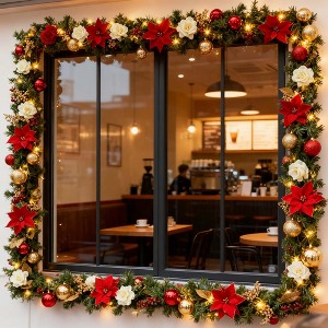 Pre-lit 6 FT Artificial Garland with 20 Led Lights with Pine Cones, Red Berries & Bows, Xmas Decoration - 1 of 4