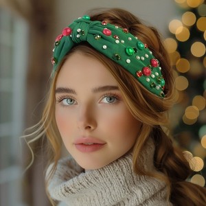 Wrapables Wide Knotted Headbands, Top Knot Headbands for Women and Girls, Holiday Green - 1 of 4
