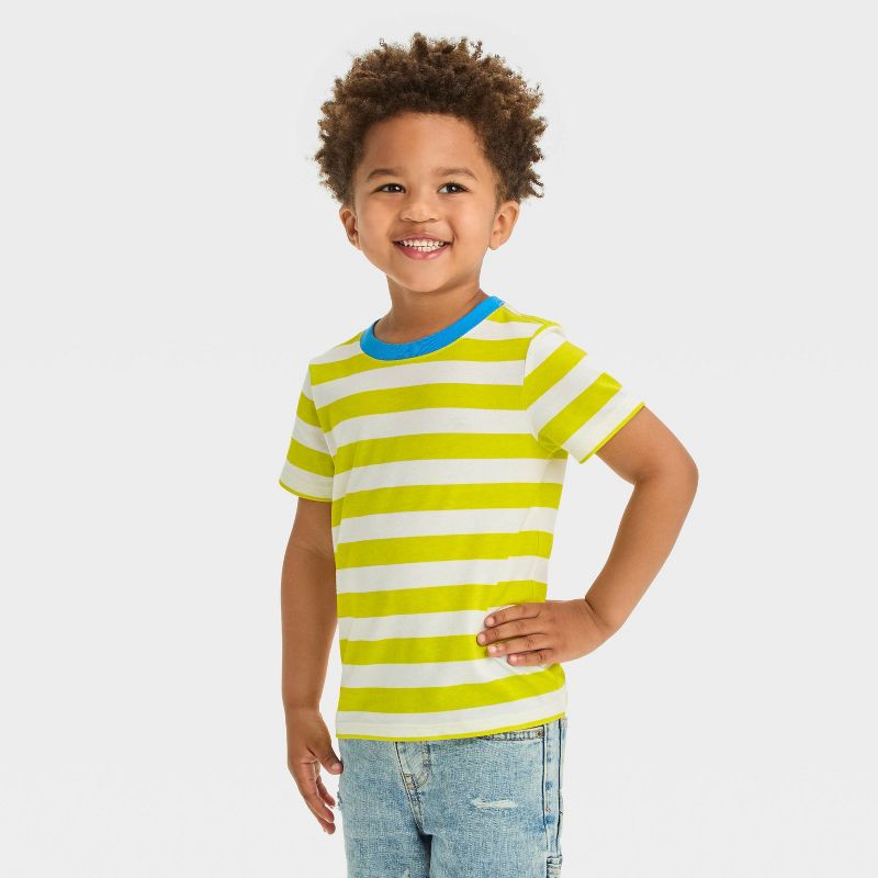 Toddler Boys' Striped Jersey Knit T-Shirt - Cat & Jack™ White, 1 of 5