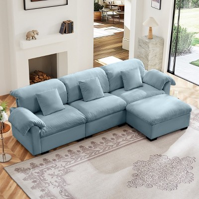 L Shaped Sectional Sofa With Storage Seats And Storage Ottoman,Modern Velvet Chaise Sectional Sofa,Sofa For Living Room-Cuddlewood