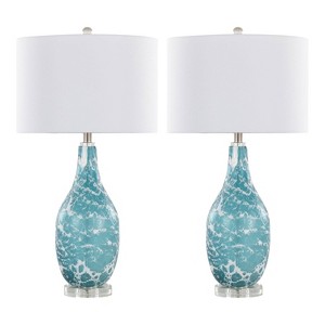 LumiSource Set of 2 Rocca 29" Contemporary Glass Table Lamp in Sapphire Blue/White Glass/Brushed Nickel and White Linen Shade - 1 of 4