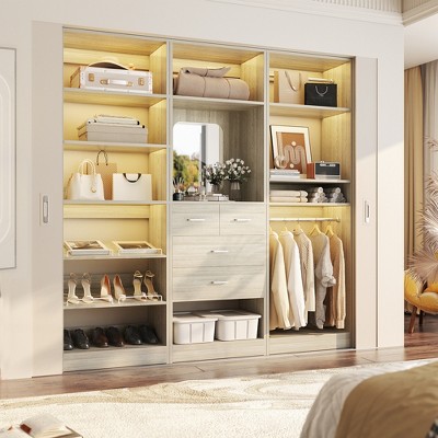 Aheaplus Closet System with Mirror and Wooden Drawers