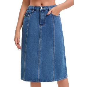 INSPIRE CHIC Women's Denim Elastic Back High Waist Casual Knee Length A Line Jean Skirts - 1 of 4
