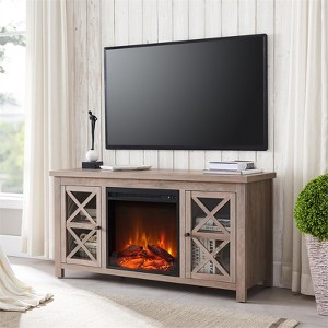 Gray Oak TV Stand with Log Fireplace Insert - Henn&Hart - 1 of 4