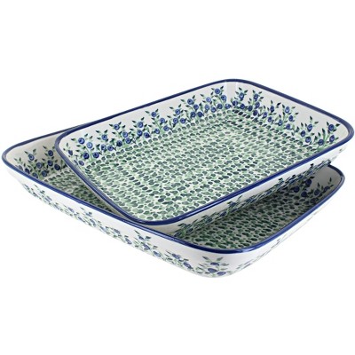 Blue Rose Polish Pottery 3700 Zaklady Rectangular Baker Set