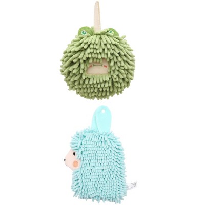 REGALWOVEN Absorbent Soft Chenille Cartoon Alpaca Fuzzy Ball Bathroom Hanging Hand Towels 7" x 7"/7" x 11" 2 Pcs