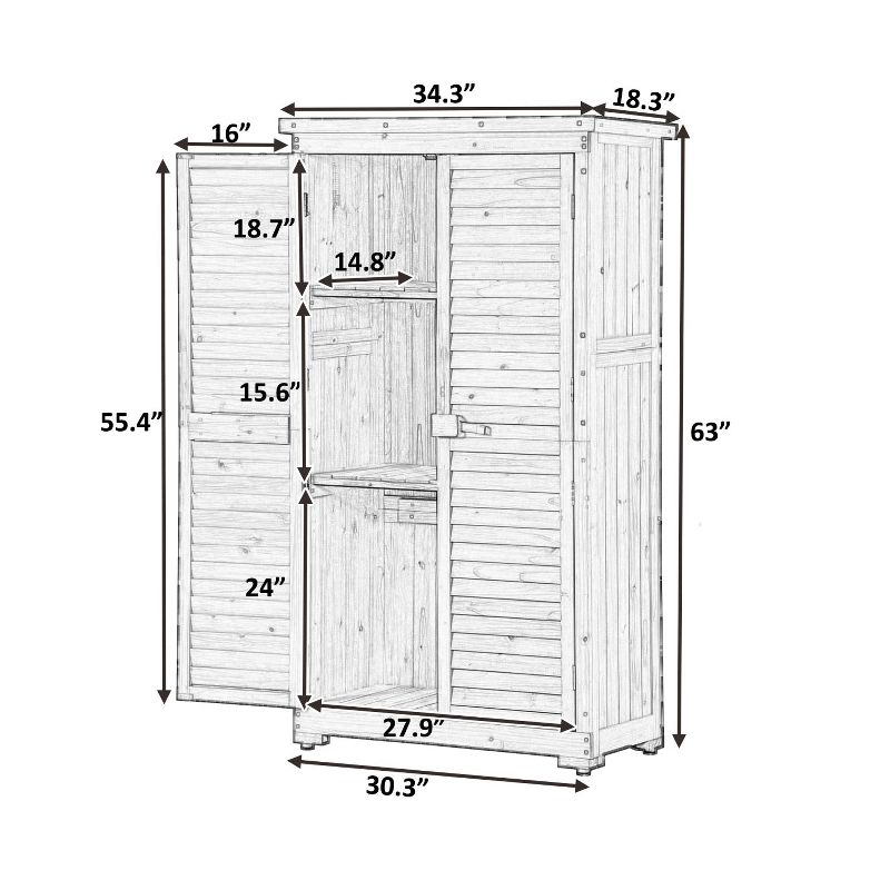 Lorna 3-tier Fir Wood Patio Tool Shed, Storage Shed Cabinet, Outdoor Furniture - Maison Boucle, 4 of 9