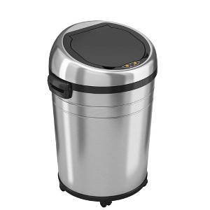 iTouchless Rolling Sensor Kitchen Trash Can with Wheels and AbsorbX Odor Filter 18 Gallon Silver Stainless Steel - 1 of 4