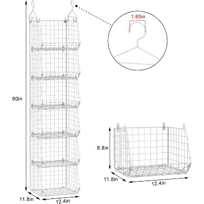 MaseiKar 6 Tier Closet Hanging Organizer, Clothes Hanging Shelves with 4 Hanging Hooks 5 S Hooks, Wire Storage Basket Bins, for Clothing Sweaters