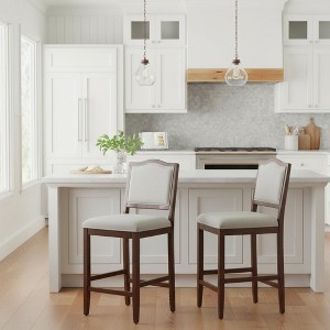 Homy Casa 2-Pack Counter Height Stools with Upholstered Seat, Rubber Wood Frame, Cherry - 1 of 4