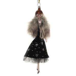 Italian Ornaments 6.5 Inch Lady With Black Velvet Skirt. Ornament Italian Fashion Tree Ornaments - 1 of 3