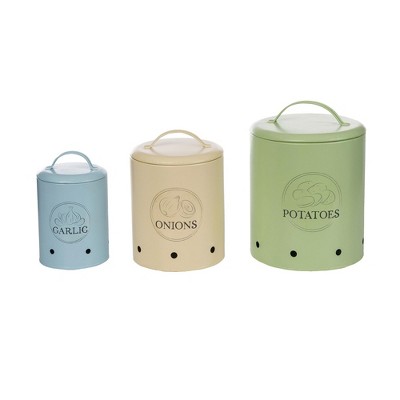 Transpac Metal Vegetable Storage Tins Set of 3 Home Decorations Spring
