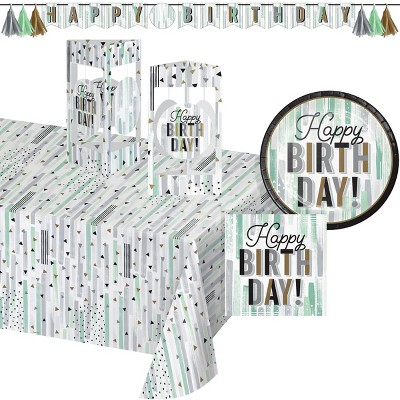 Creative Converting Minted Milestone Chocolate Chip Mint Birthday Tableware and Decor Set 8ct