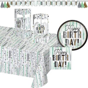 Creative Converting Minted Milestone Chocolate Chip Mint Birthday Tableware and Decor Set 8ct - 1 of 4