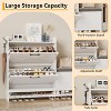 Shoe Cabinet with 2 Flip-Drawers & Storage Bench, Farmhouse Wood Freestanding Shoe Rack with 2 Hooks - 2 of 4