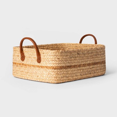 Braided Water Hyacinth Folio Basket with Faux Leather Handles - Threshold&#8482;