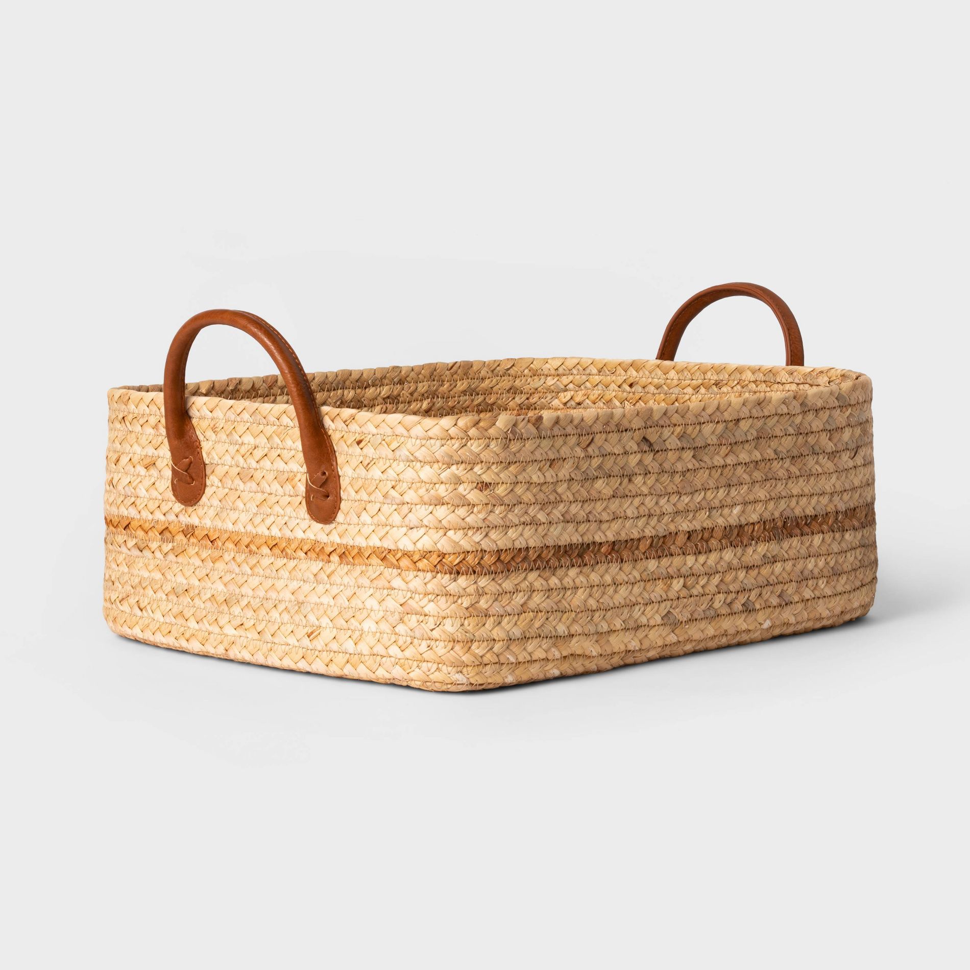 Braided Water Hyacinth Folio Basket with Faux Leather Handles - Threshold™: Storage & Organization