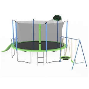 VisioGear Trampoline, 12FT Trampoline with Slide and Swings, Large Recreational Trampoline with Basketball Hoop and Ladder, Green, 254*144*121.2 - 1 of 4