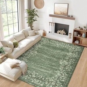 Flower Print Carpet Washable Area Rug Low Pile Soft Carpet Foldable Indoor Carpet - 1 of 4