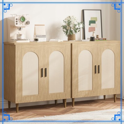 Rattan Buffet Cabinet with Storage, 30.51" Accent Console Table, Adjustable Shelves, Compact Sideboard for Entryway, Dining Room, & Kitchen