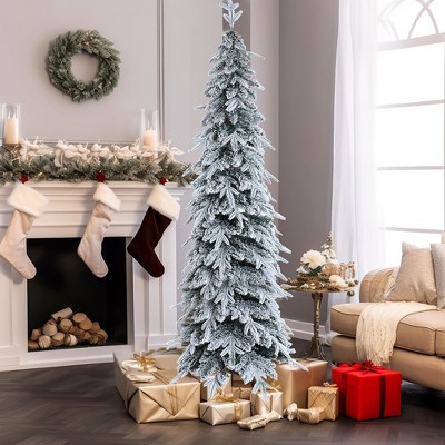 Slim 6.8ft Snow-Flocked Artificial Christmas Tree with Metal Stand