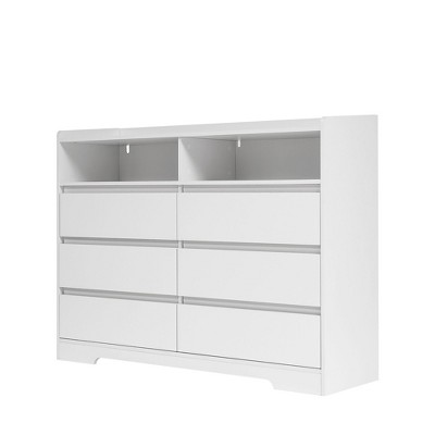 NicBex Dresser with 6 Drawers and LED Lights White