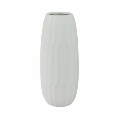 White Ceramic Indented Design Table Vase, 14"