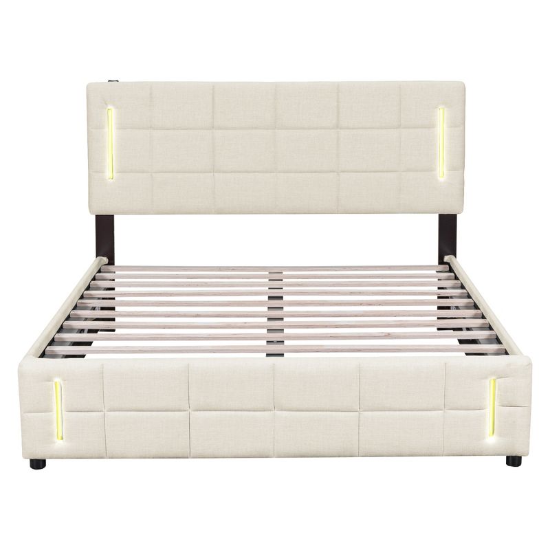 Full/Queen Size Upholstered Bed with Hydraulic Storage System and LED Light - ModernLuxe, 5 of 13