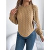 Women's Cable Cropped Sweater Long Sleeve Crewneck Pullover Knit Jumper Top - 2 of 4