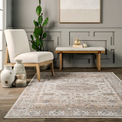 Beige Persian Washable Stain-Resistant Indoor Area Rug