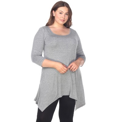 Women's Plus Size 3/4 Sleeve Makayla Tunic Top with Pockets - White Mark