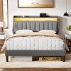 WOWLIVE Bed Frame with Storage Headboard & LED Light, Upholstered Bed Frame with Outlet & USB Ports - image 2 of 4