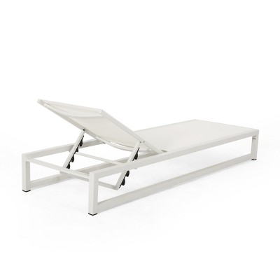 White Aluminum and Mesh Adjustable Armless Chaise Lounges, Set of 2